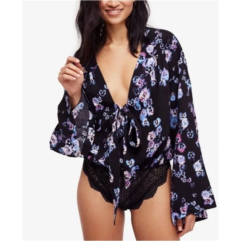 Free People | Intimately Forties Feels Floral Bodysuit Black/Blue Medium